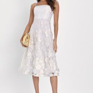 Lulus Glamour Garden White 3d Floral Embroidered Midi Dress - Size S